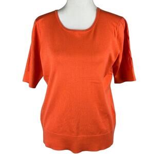 Pendleton Coral Silk Blend Sweater Short Sleeve Embroidered Detail Fall Size M